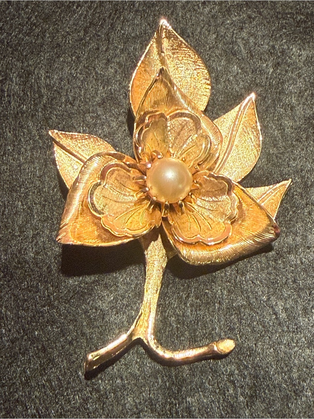 Gold-Tone Floral Pearl Center Brooch - Elegant Womens Jewelry